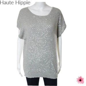 HAUTE HIPPIE GRAY SILK PULL OVER